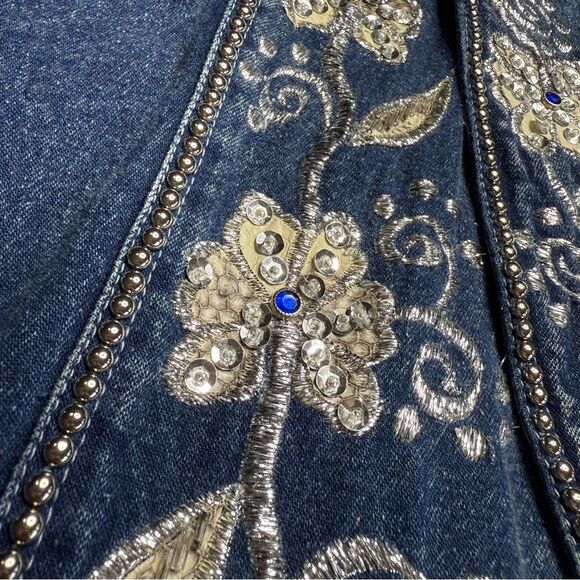 Vintage Niya Collection Heavily Embellished Blue Denim Jean Jacket Sz M - Picture 7 of 16